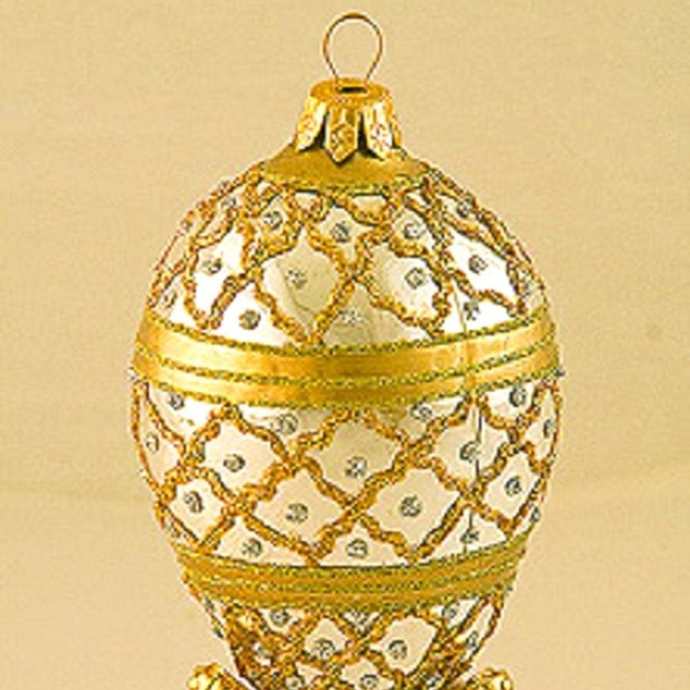 NEW Christmas Glass Egg Shampaigne Ornament Arreola Design Hand Painted Crystal
